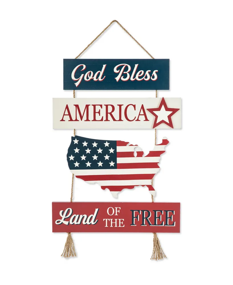 Glitzhome 20.75" H Patriotic, Americana Word Sign Door Hanger