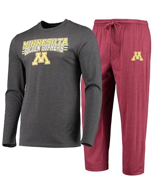 Men's Concepts Sport Maroon, Heathered Charcoal Minnesota Golden Gophers Meter Long Sleeve T-shirt and Pants Sleep Set