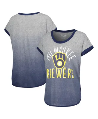 Women's Touch Gray, Navy Milwaukee Brewers Home Run Tri-Blend Short Sleeve T-shirt