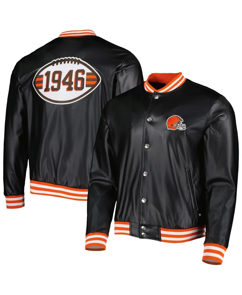 Men's The Wild Collective Black Cleveland Browns Metallic Bomber Full-Snap Jacket