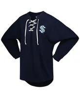 Women's Fanatics Deep Sea Blue Seattle Kraken Spirit Lace-Up V-Neck Long Sleeve Jersey T-shirt