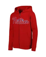 Big Boys Red Philadelphia Phillies Wordmark Full-Zip Fleece Hoodie