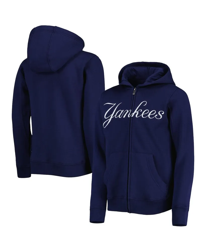 Big Boys Navy New York Yankees Wordmark Full-Zip Fleece Hoodie