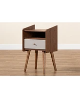 Closeout Baxton Studio Elario Mid-Century Modern 25" Two-Tone and Finished Wood 1-Drawer Nightstand