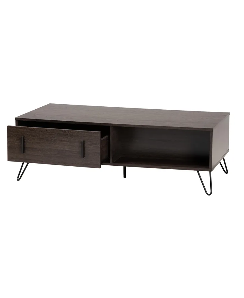 Baxton Studio Baldor Modern and Contemporary 47.2" Finished Wood and Finished Metal 2-Drawer Coffee Table