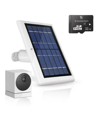 Wasserstein Solar Panel Compatible with Wyze Cam Outdoor - 2W 5V Charging (White) (Additional 32GB Micro Sd Card Included)