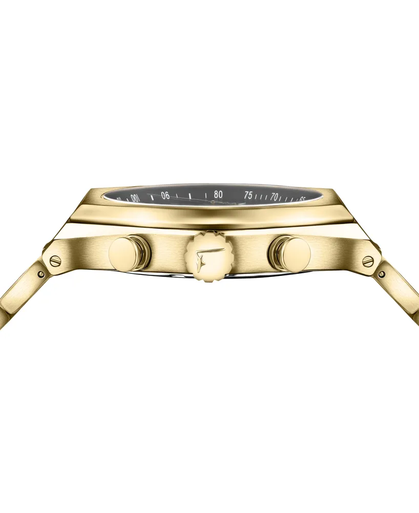 Salvatore Ferragamo Men's Swiss Chronograph Tonneau Gold Ion Plated Stainless Steel Bracelet Watch 42mm
