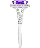 Amethyst (1-1/5 ct. t.w.) & Diamond (1/4 Oval Halo Split Shank Ring Sterling Silver (Also Citrine, Garnet, Peridot, Blue Topaz)