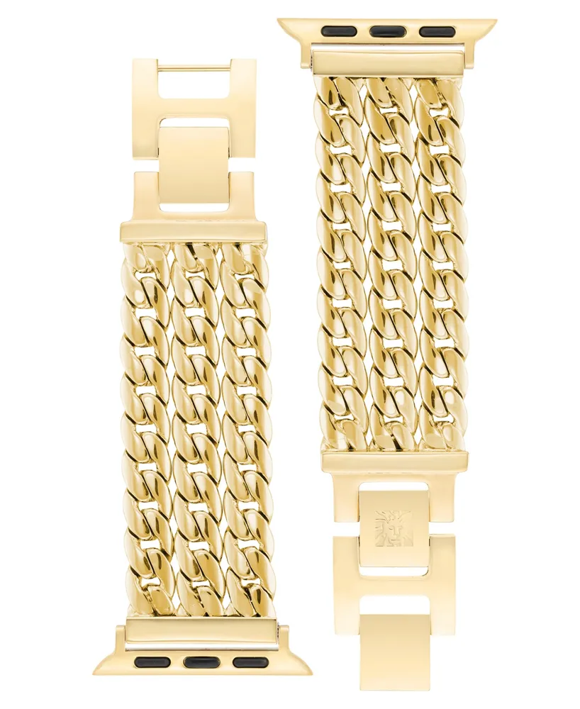 Anne Klein Women's Gold-Tone Alloy 3-Row Chain Bracelet Compatible with 42/44/45/Ultra/Ultra 2 Apple Watch - Gold