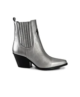 Bala Di Gala Women's Metallic Silver Premium Leather Ankle Boots Lightning Bolt & Star Lyra By