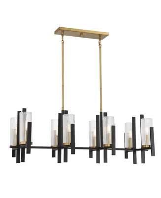 Savoy House Midland 8-Light Linear Chandelier in Matte Black with Warm Brass Accents