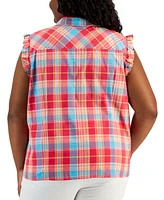 Tommy Hilfiger Plus Plaid Flutter-Sleeve Top