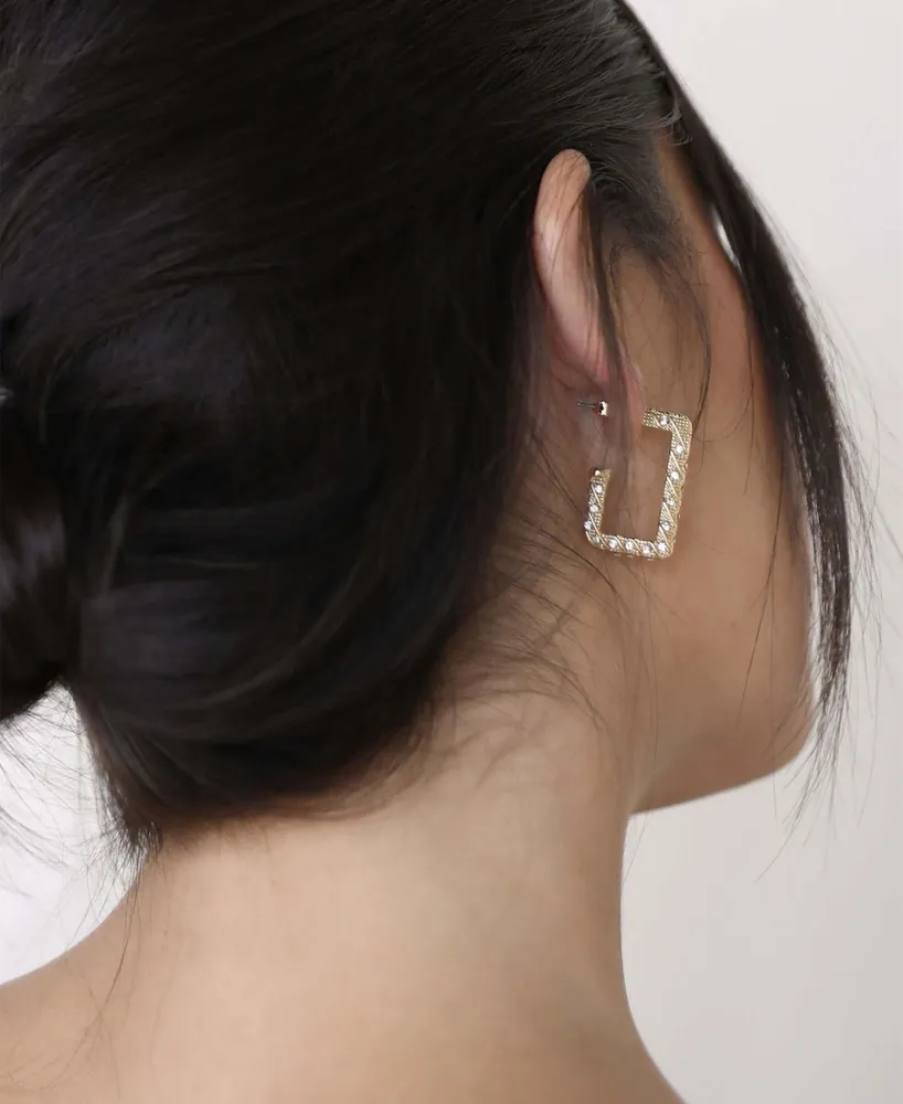 Ettika 18k Gold-Plated Pave-Studded Rectangle Hoop Earrings