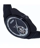 Heritor Automatic Men Roman Leather Watch - Black, 46mm