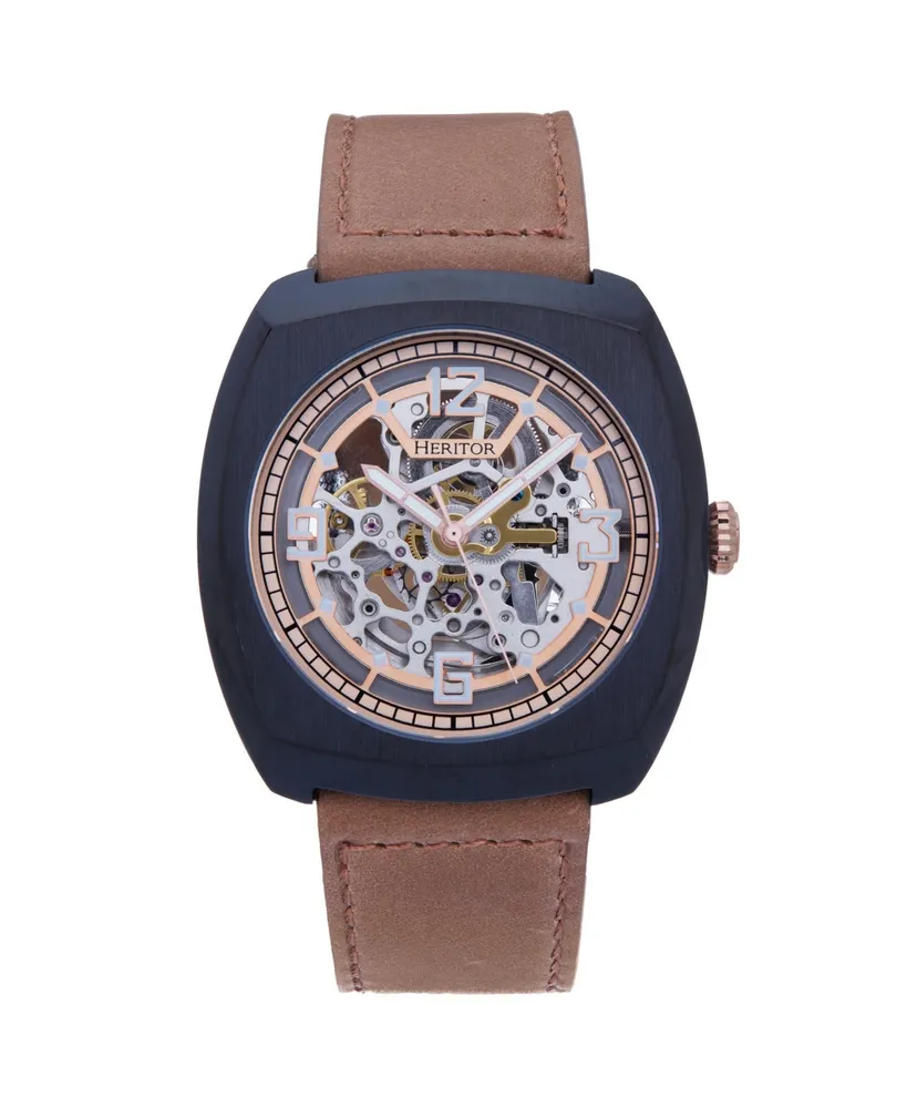 Heritor Automatic Men Gatling Leather Watch - Black/Light Brown, 44mm