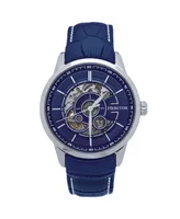 Heritor Automatic Men Davies Leather Watch - Silver/Navy, 44mm