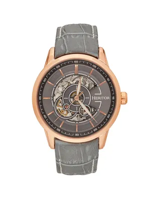 Heritor Automatic Men Davies Leather Watch - Rose Gold/Gray, 44mm