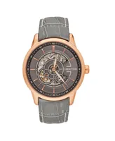 Heritor Automatic Men Davies Leather Watch - Rose Gold/Gray, 44mm