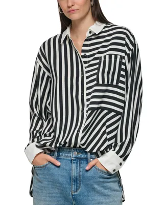 Karl Lagerfeld Paris Women's Striped Button-Down Blouse