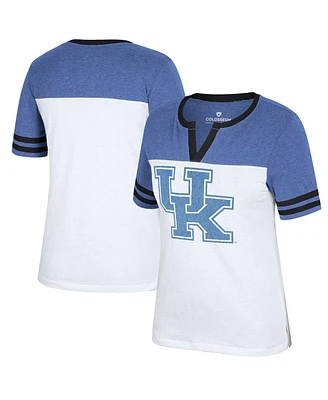 Women's Colosseum White, Heather Royal Kentucky Wildcats Frost Yourself Notch Neck T-shirt