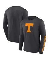 Men's Fanatics Heathered Charcoal Tennessee Volunteers Double Time 2-Hit Long Sleeve T-shirt