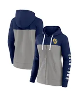 Women's Fanatics Navy, Gray Milwaukee Brewers Take The Field Colorblocked Hoodie Full-Zip Jacket