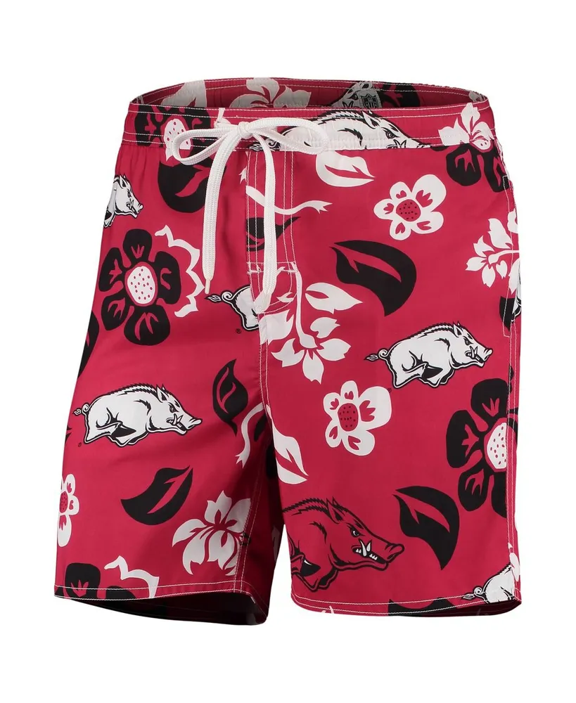 Men's Wes & Willy Cardinal Arkansas Razorbacks Floral Volley Logo Swim Trunks