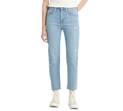 Levi's Women's 724 Straight-Leg Distressed Cropped Jeans