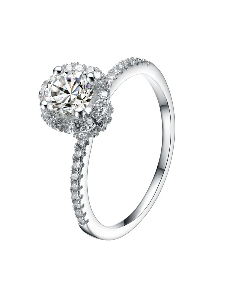Genevive Sterling Silver White Gold Plated Round Clear Cubic Zirconia Solitaire Ring
