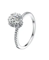 Genevive Sterling Silver White Gold Plated Round Clear Cubic Zirconia Solitaire Ring