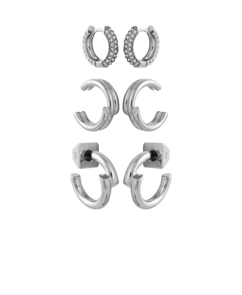 Vince Camuto Silver-Tone Cuff Huggie Hoop Cuff Earrings Trio Set