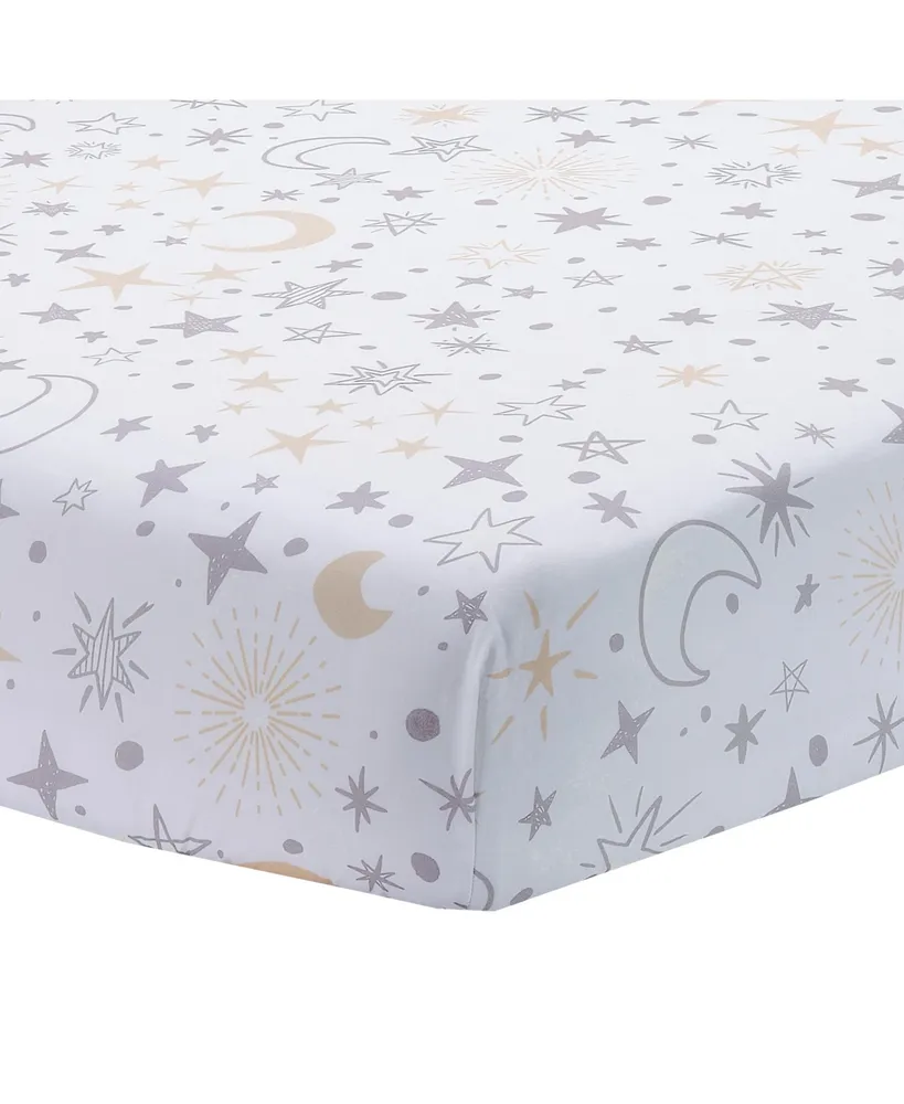 Lambs & Ivy Goodnight Moon 100% Cotton White Fitted Crib Sheet - Moon/Stars