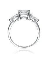 Genevive Sterling Silver White Gold Plated Clear Cubic Zirconia Statement Ring