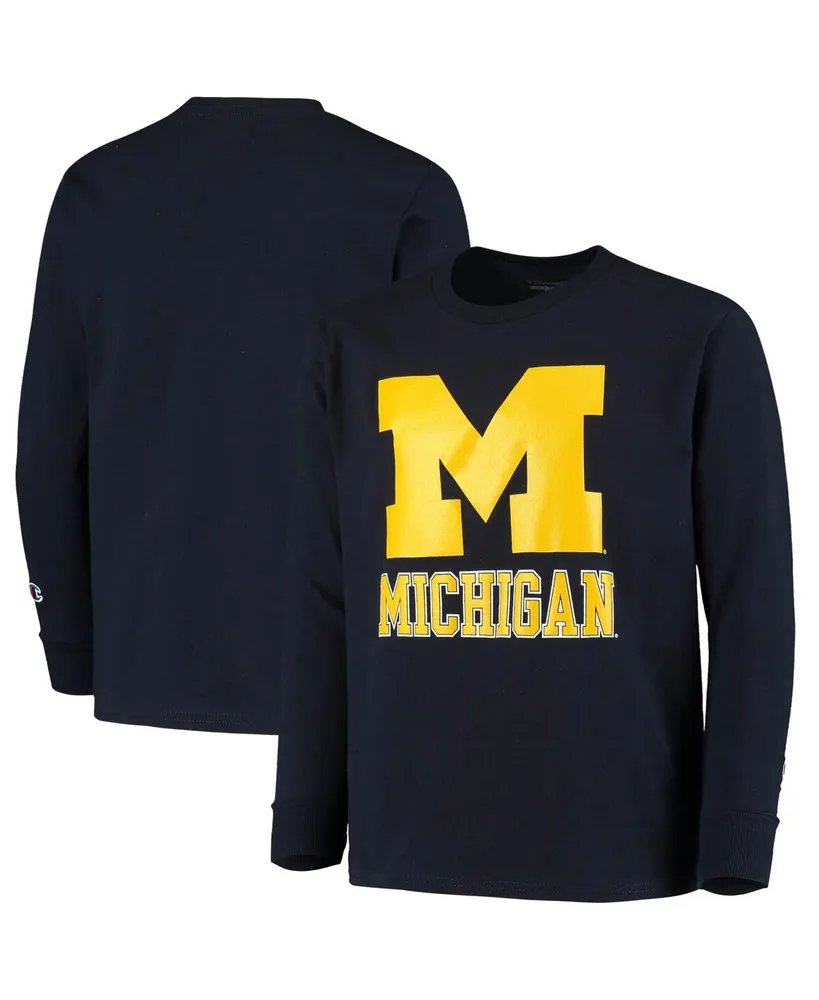 Big Boys and Girls Champion Navy Michigan Wolverines Lockup Long Sleeve T-shirt