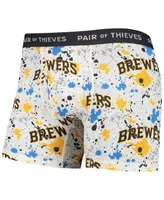 Men's Pair of Thieves White and Navy Milwaukee Brewers Super Fit 2-Pack Boxer Briefs Set