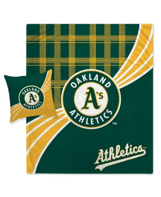 Oakland Athletics Plaid Wave Flannel Fleece Blanket and Pillow Combo Set