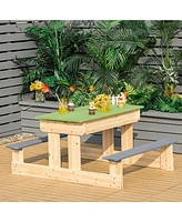 Costway 3-in-1 Kids Picnic Table Outdoor Wooden Water Sand Table w/ Play Boxes
