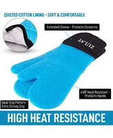Zulay Kitchen Non Slip Grip Oven Mitts Heat Resistant - Long Protective Gloves