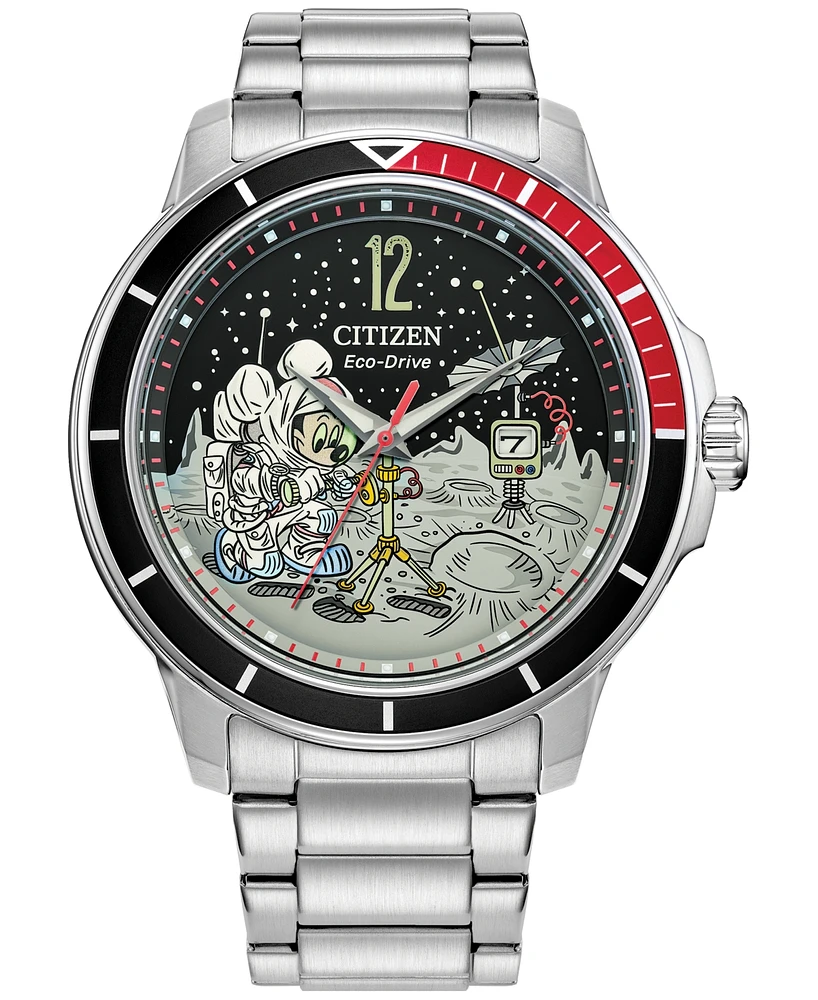 Citizen Eco-Drive Men's Mickey Mouse Astronaut Stainless Steel Bracelet Watch 42mm - Silver