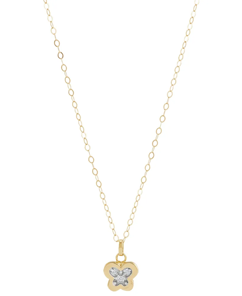 Children's Diamond Accent Butterfly Pendant Necklace in 14k Gold, 14" + 2" extender