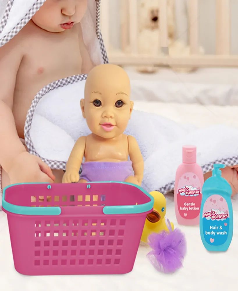 Magic Nursery Bath Caddy 8" Baby Doll Playset Doll With Brown Eyes, New Adventures, Children's Pretend Play, Ages 2 and up