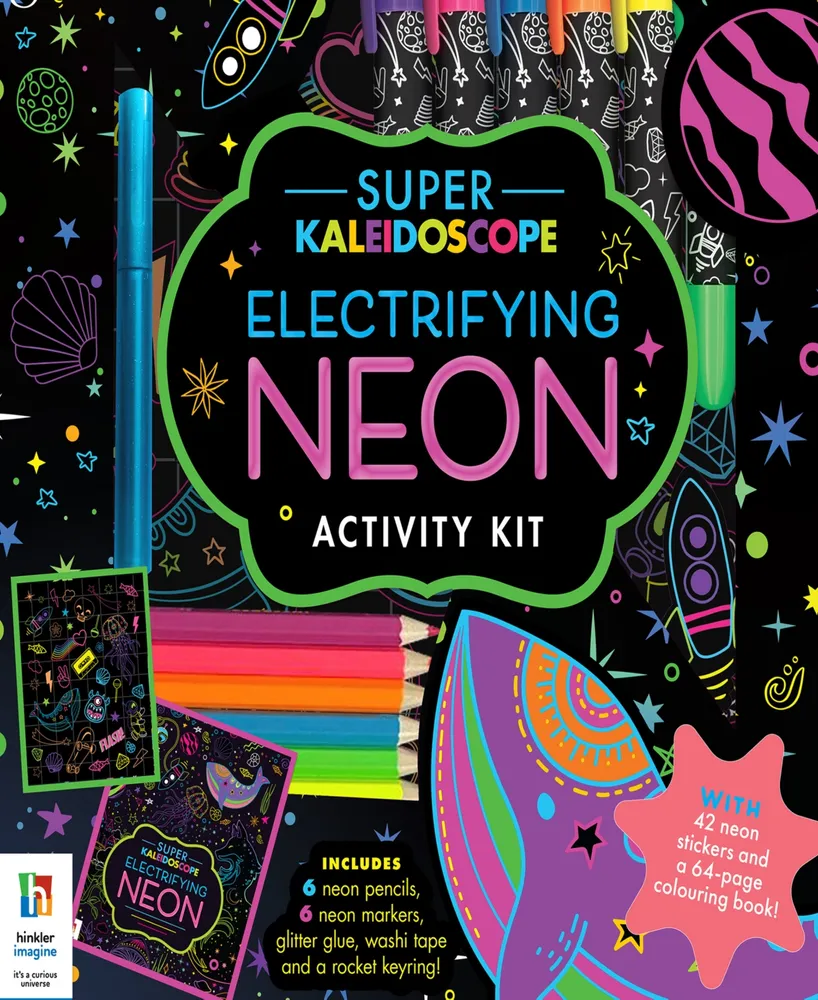 Kaleidoscope Super Electrifying Neon Activity Kit Space Themed Coloring Book With Neon Stationery And Stickers Rocket Keyring Arts And Craft Kits For