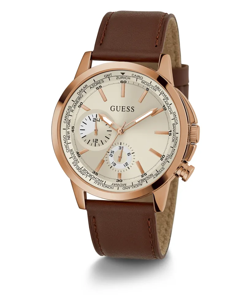 Guess Men's Multifunction Brown Stainless Steel Watch 44mm