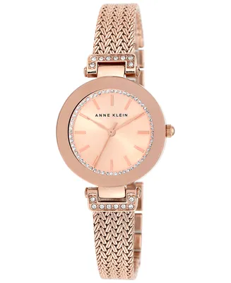 Anne Klein Women's Premium Crystal-Accented Rose Gold-Tone Stainless Steel Mesh Bracelet Watch 30mm Ak