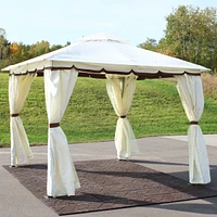 10 x 10 Foot Soft-Top Patio Gazebo with Screens and Privacy Walls - Great for Backyard, Garden or Deck - Cream