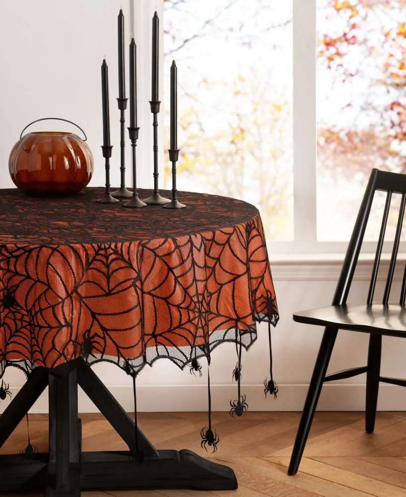 Elrene Crawling Halloween Spider Lace Lined Tablecloth - 70" Round