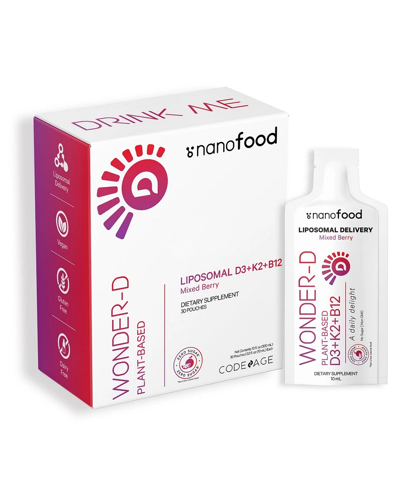 Codeage Liposomal Vitamin D3 Liquid Supplement Sachet, Wonder-d Cholecalciferol Liquid Multivitamin, Plant-Based Vitamins K2 B12, Non-gmo Phospholipid