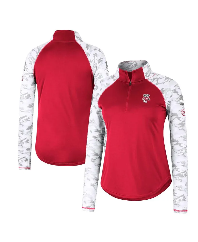 Women's Colosseum Red Wisconsin Badgers Oht Military-Inspired Appreciation Flash Arctic Camo Raglan Quarter-Zip Jacket