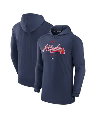 Men's Nike Heather Navy Atlanta Braves Authentic Collection Early Work Tri-Blend Performance Pullover Hoodie