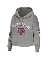 Women's Wear by Erin Andrews Gray Texas A&M Aggies Mixed Media Cropped Pullover Hoodie